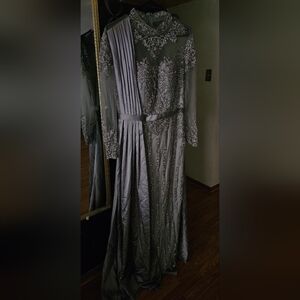 Elegant Gray Embellished Evening Gown